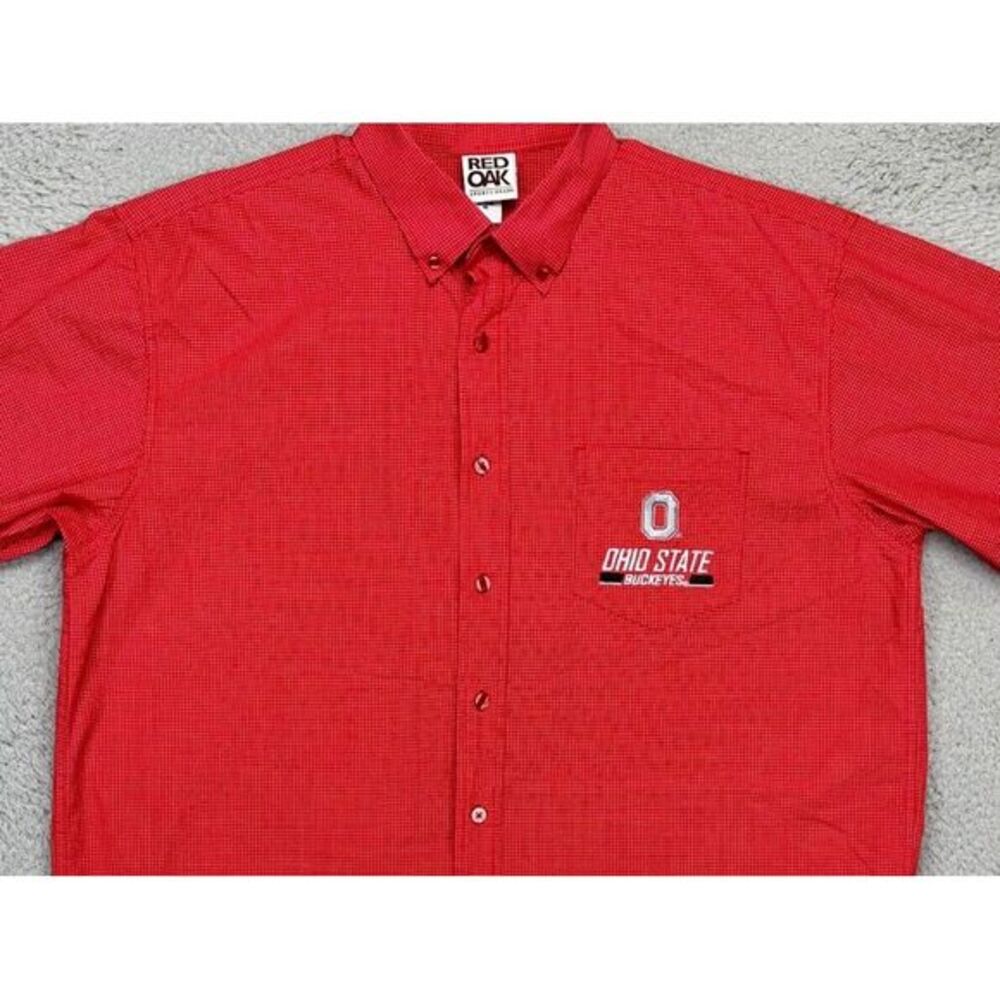 Ohio State Buckeyes Shirt Men XL Red Pin Check Button Down Long‎ Sleeve Red Oak